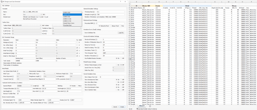 this image shows the Design Load Case pre-processor in QBlade