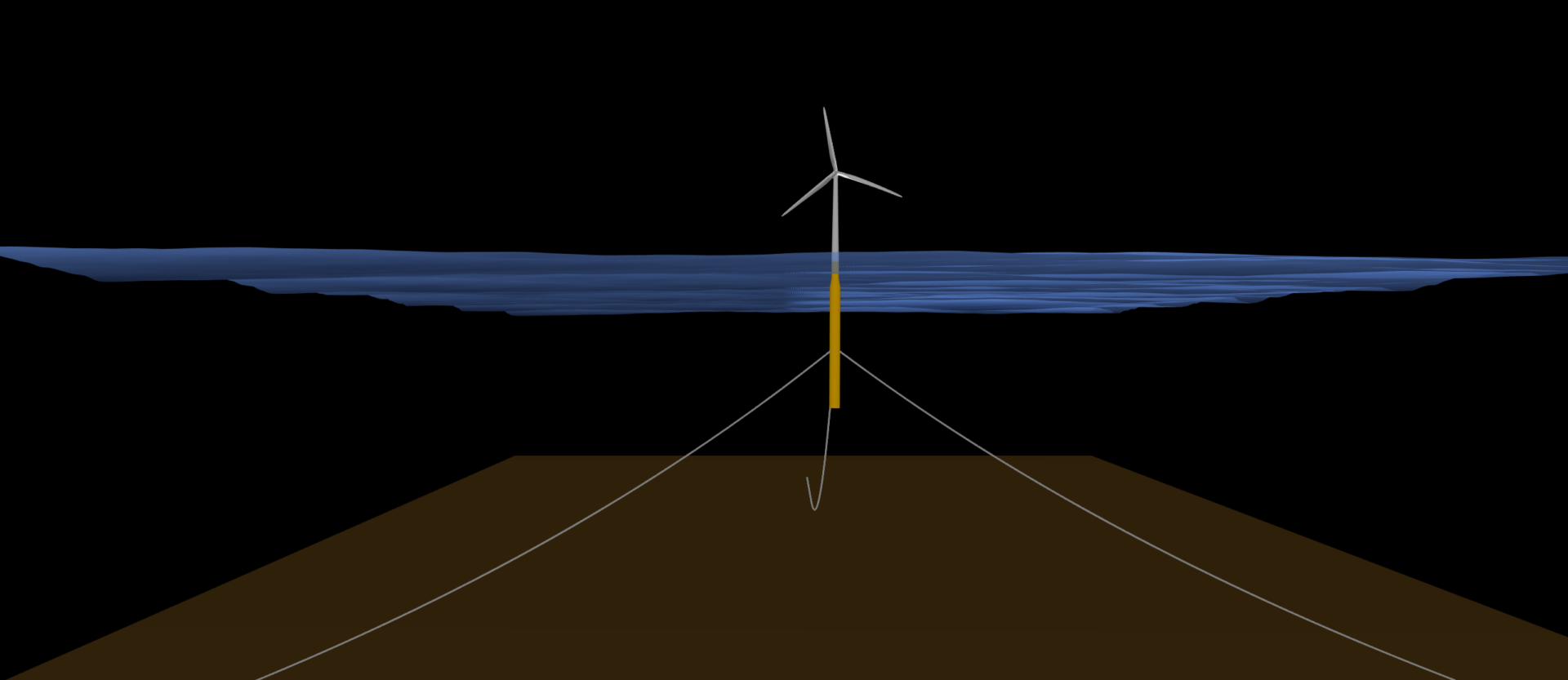 this image shows a simulation of the OC3 sparbuoy offshore floating wind turbine
