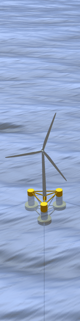 this image shows a floating offshore wind turbine simulated in QBlade