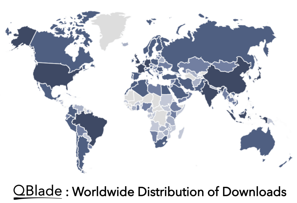 QBlade Map of Worldwide Downloads