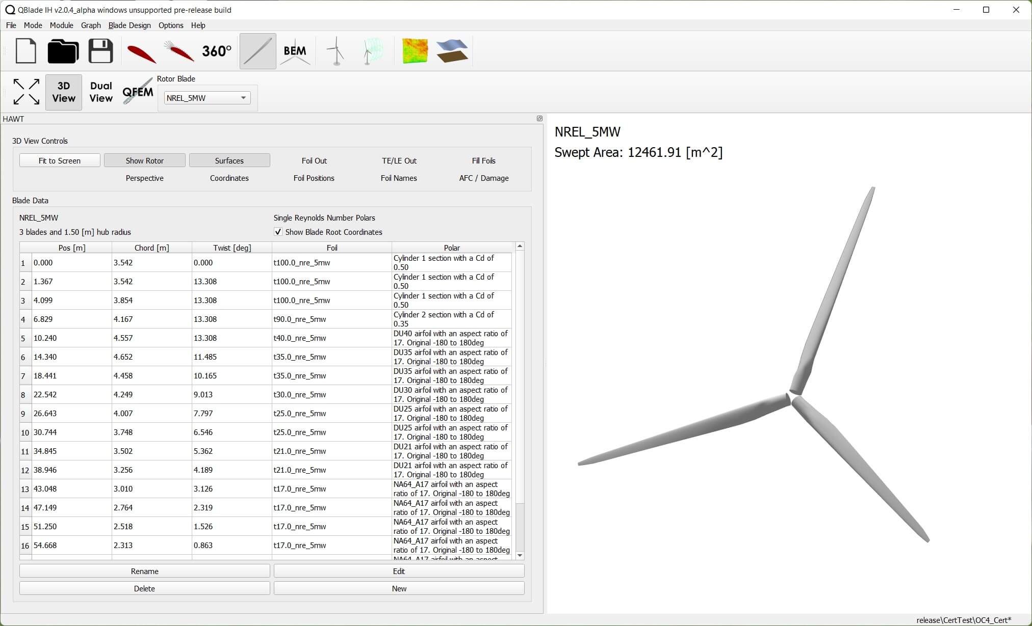 this image shows the rotor design module in QBlade